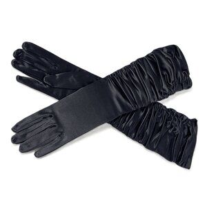 Elbow Gloves  Black Ruched Elegant 14” Stretch Satin Alan Sloan NWT NOS